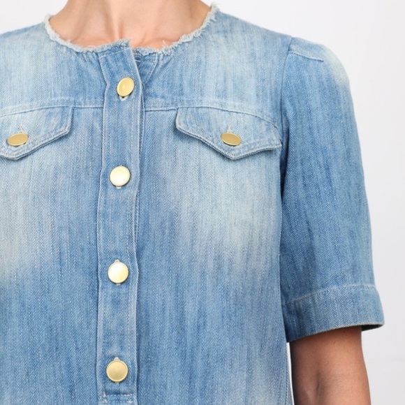 Isabel Marant Etoile Oriane Denim Mini Dress Blue Size 34 Short Sleeve Shift - Picture 2 of 9